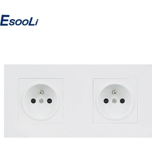 Esooli French Standard Electric Socket Two-way Socket Export Crystal Glass Panel Power Outlet Double Socket Plug 16A 146*86mm