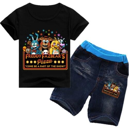 Fashion New Summer Baby Boy Clothes Cartoon Five Print Kid Girl Children Cotton Top Tee Short Sleeve T Shirt+Jeans 2Pcs Set