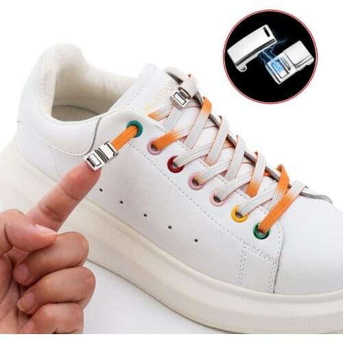 Gradient Flat Shoelaces Magnetic Metal Lock No Tie Shoe lace Elastic Easy To Put On And Take Off Shoe Accessories Lazy Laces