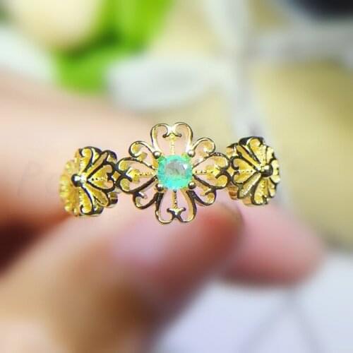 Per jewelry Natural real emerald round flower ring Free shipping 0.15ct gemstone 925 sterling silver Fine jewelry Q2041613