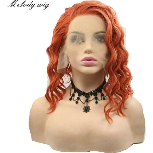 Melody Synthetic Lace Front Wigs Copper Red Loose Wave Short Bob Heat Resistant Fiber for Women Natural Looking Party Cosplay