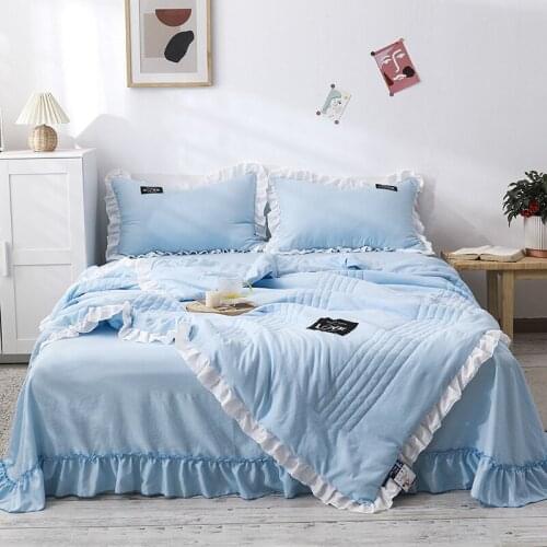 2021 Solid Color Washed Cotton Summer Korean Version Of The Lace Cool In 4PCS Comfortable Breathable Air Conditioning Quilt