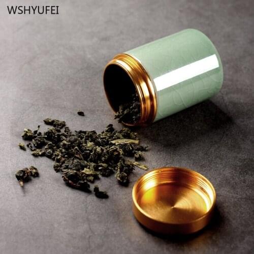 Celadon metal small home Ganoderma lucidum tea coffee bean biscuit candy moisture-proof sealed cans pill powder storage tank