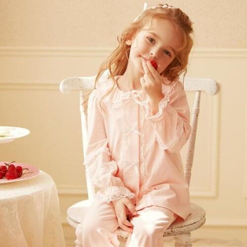 Lovely Little Girls Pajamas Autumn Winter Long Sleeve Pants Sleepwear Suit Soft Cotton Lace Nightwear 2-12y Baby Girls Homewear