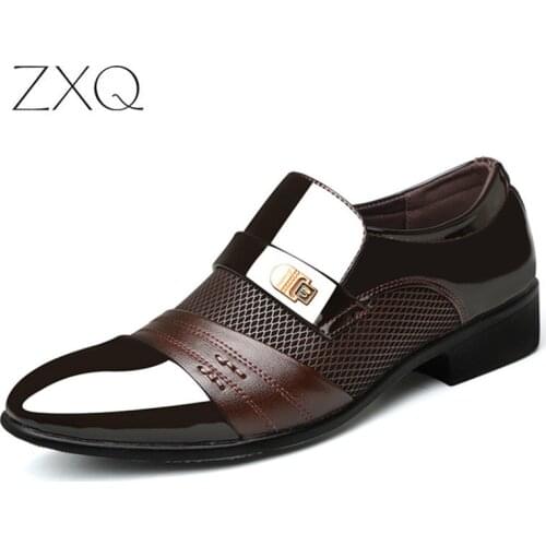 Summer Men Dress Shoes Plus Size Men Formal Flat Shoes Black Brown Breathable Slip On Men Business Office Shoes