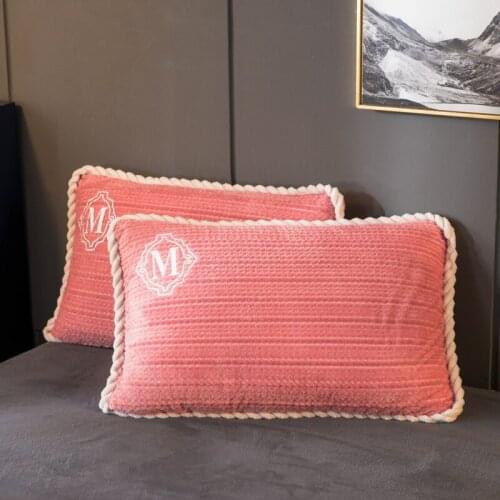 Bean paste color pillowcase home bedroom sofa solid color winter flannel pillowcase bedding decoration pillow leaf