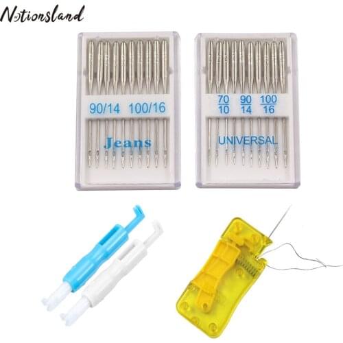 Needle Threader Sewing Machine Needles Ball Point Head Needles with Automatic Threader Stitch Jeans&General Sewing Accessories