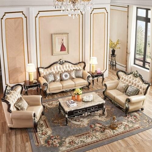New baijiahui European style sofa living room solid wood sofa small family leather sofa villa living room furniture h97