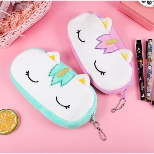 12pcs Kawaii Pencil Bags Fashion Cute Animal Horse Velvet Pen Pouch Fashion Girl Gift Large Pencil Bags for School Pen Organizer