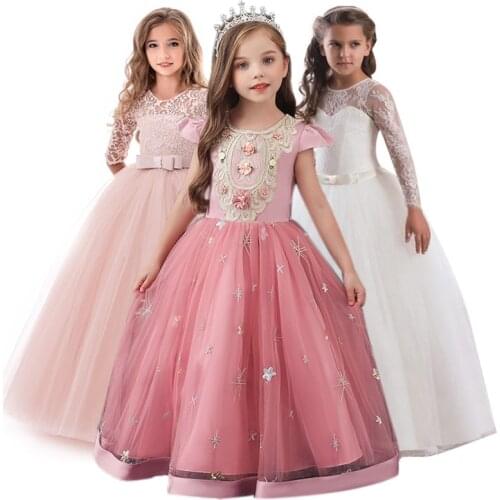 2020 Summer Girls Dress Kids Dresses For Girls Costume Wedding Gown Long Sleeve Bow Elegant Evening Party Princess Dress vestido