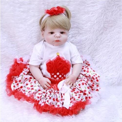 Full silicone reborn baby dolls 22"55cm bebe realistic reborn girl princess doll lovely dress bonecas reborn de silicone inteiro