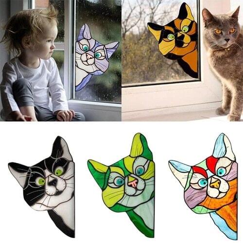 Funny Cat 3D Wall Sticker Door Decorations Window Closet Refrigerator Kids Room Home Decor Wallpaper Animal Drawing Vinyl Decal
