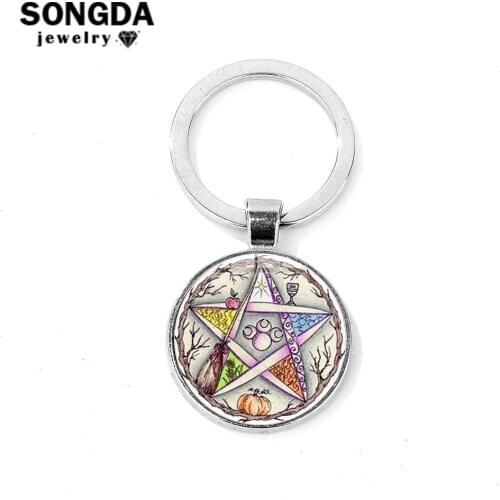 SONGDA 2019 New Esoteric Pentagram Charm Keychain Wicca Talisman Star Tree of Life Statement Key Chain Ring Holder Magic Amulet