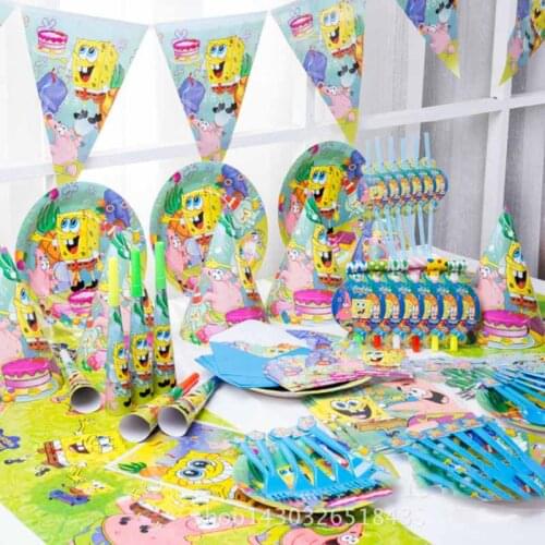 Sponge-Bob Birthday Party Decoration Disposable Tableware Foil/Latex Balloon Girl Boy Faovr Sticker Party Supplies Kids Gift