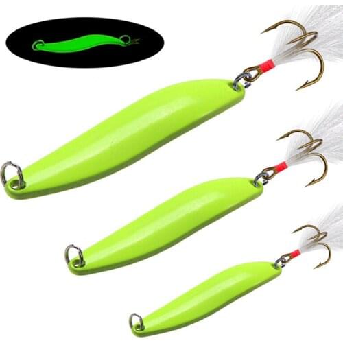 Luminous Spinner Spoon Metal Lures 5g 7g 10g 13g Feather Treble Hook Sinking Artificial Bait for Bass Trout Pesca Fishing Tackle