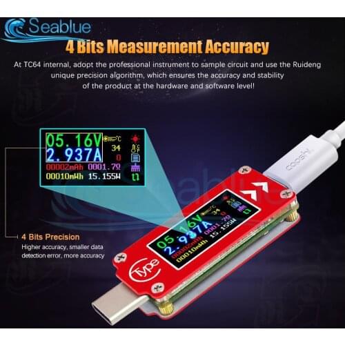 TC64 Type-C USB LCD Color Voltmeter Ammeter Voltage Current Meter Multimeter Battery Capacity PD Charge Power Bank USB Tester