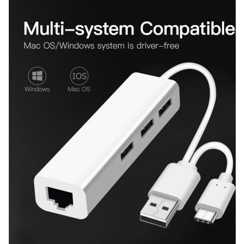 USB Hub USB 3.1 Type C USB 2.0 Type A to 3 Port USB 2.0 RJ45 Adapter for PC Notebook Smartphone Expansion Converter