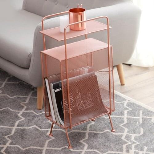 High quality Metal storage rack Bedside Magazine Book Shelf Floor Stand Bookcase Gold Pink Luxury Storage Shelves Steel Wire