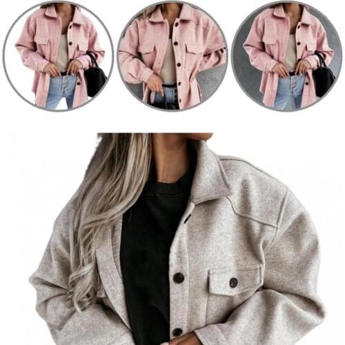 Women Pockets Shirt Tops Soft Stylish Single-breasted Winter Jacket Turn-down Collar Women Fashion Jacket Buttons Cardigan Coat