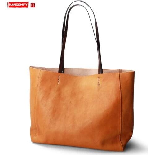 Retro Soft Leather Women Handbag Laptop Tote Bag Shoulder Large Bag Simple Leather Large Capacity Womens Bag 2021 New Original