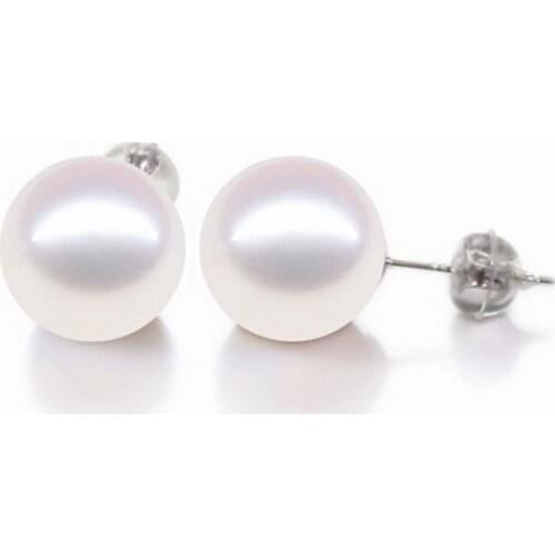 S925 Sterling silver Earrings 6-12mm akoya white pearl natural sea shell pearl Stud Earrings For women Free shipping