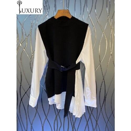 Sets 2020 Autumn Sweater Winter Fashion Pullovers Women Long Sleeve Pleated Shirts+Knitted Vest Tops Ladies Casual Jumpers 2pc