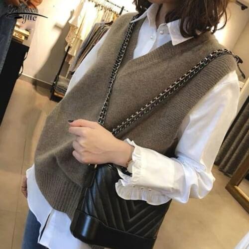 Autumn Winter Knitted Sweater Vest New V-Neck Vintage Pullover Sweater Vest Women Sleeveless Warm Sweater Casual Oversize 12229