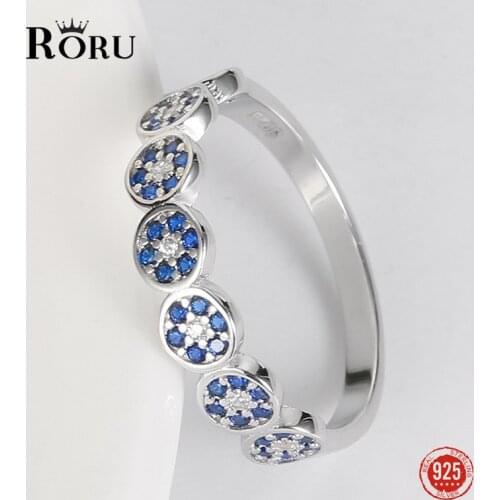 925 Sterling Silver Eyelet Designer Rings Women High Quality Size 10 Female Ring Blue Stones And Crystals Wedding Fine Jewelry