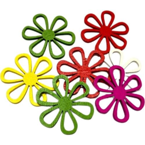 60pcs/set Free shipping,45mm Diameter wholesale high quality wood pendant die cutting flowers mix color 017002007