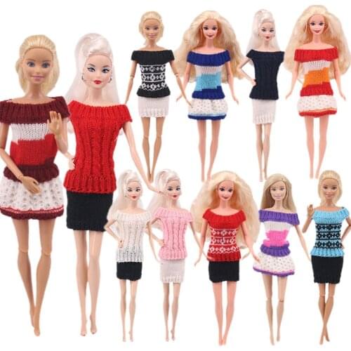 13 Set/LotHandmade Multicolor Mini Knitted Coat Doll Accessories Tops Dress Casual Wear Clothes for Barbie Doll Kids Toy