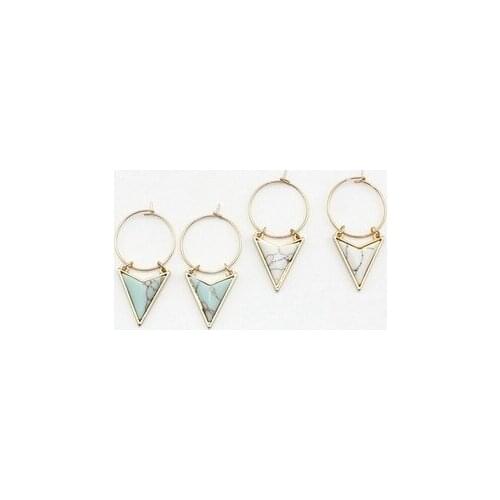 2016 New geometric circle long drop Earings statement triangle white green stone simple earring women