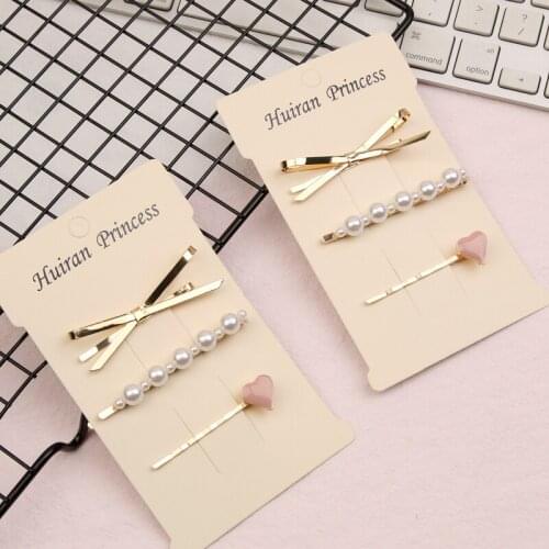 3Pcs/set Sweat Heart Bowknot Pearl Beads Hair Clips Pins For Women Girl Fashion Female Headwear Barrette Hair Beauty Accessories