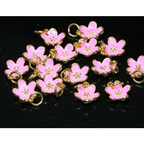 Free shipping 11mm pink enamel cloisonne flower shape accessories 10pcs gold-color bracelets/necklaces diy jewelry making B2483
