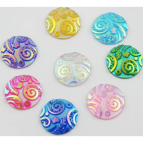 BOLIAO 20Pcs 20*20 mm Round AB Color Resin Rhinestone Craft/Clothes Wedding Arrangements Decoration DIY R500