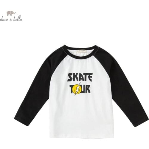 DKY18316 dave bella autumn 5Y-13Y kids boys clothes children fashion cartoon print T-shirt girls high quality fashion tees