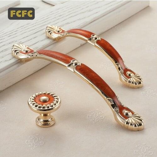 FCFC Red Amber Yellow European Zinc Alloy Cabinet Handles Door Kitchen Knobs Cabinet Pulls Drawer Knobs Wardrobe Handle