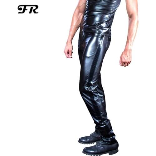 FR Sexy Mens Faux Leather Pants,Mens Long Trousers,Mens Novelty Skinny Muscle Tights Leggings Men Slim Fit Tight Pants