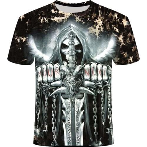 2020 Skull T shirt Men Skeleton T-shirt Punk Rock Tshirt Gun T shirts 3d Print T-shirt Vintage Gothic Mens Clothing Summer tops