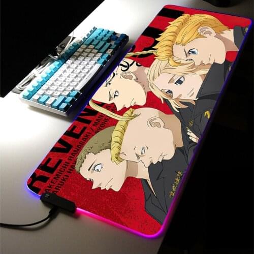 RGB LED Light Gaming Accessories Tokyo Revengers Led Anime MousePad Carpet Large Mechanica Keyboard Game Room Desk Mat for LOL