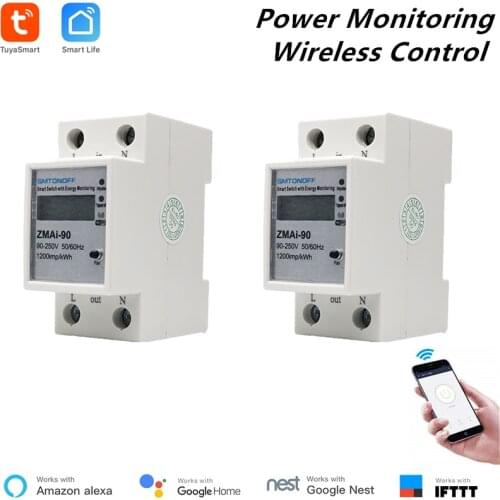 Alexa Voice Control Tuya Power Meter WiFi Power Consumption Switch Power Monitoring Meter 110V/220V Din Rail Wireless Control