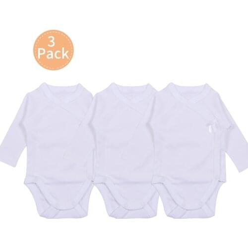 3pcs Baby Clothes White Bodysuit Newborn Unisex Baby Long Sleeve Kimono Bobysuit Side Snap Onesies Boy Girl Overall Preemie-6M
