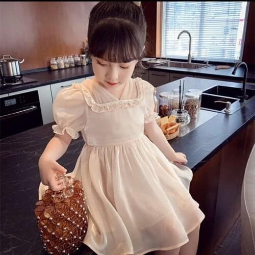 Summer Girl Pearl Princess Dress Beige And Red Color Tutu Dresses Roupa Infantil Menina Vestido
