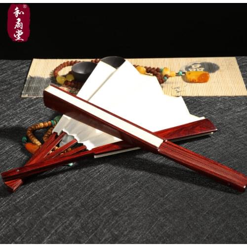 Lobular red sandalwood fan hall a foot India paper in blank white male collectables - autograph gift collection fan fan