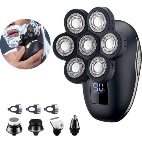 7D Head Electric Shaver for Men Multi Grooming Kit Digital Display Hair Trimmer Beard Razor Wet Dry Facial Shaving Machine