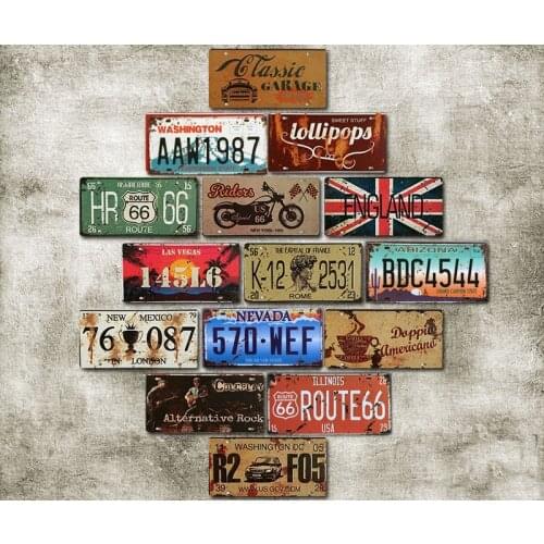 Vintage Decor Retro Car License Metal Plate Garage Cafe Bar Pub Car Number Metal Signs Motor Oil Decorative Tin Sign
