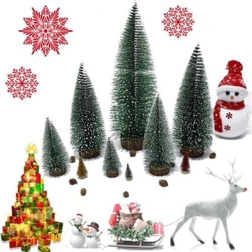 Mini Christmas Tree Small Wooden Snow Pine Needle Tree DIY Crafts Desktop Table Ornaments Xmas Decoration for Home