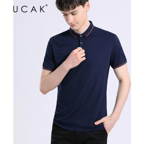 UCAK Brand Classic Turn-down Collar Short Sleeve Cotton T Shirt Summer New Arrival Streetwear Solid Color TShirt Men Homme U5644