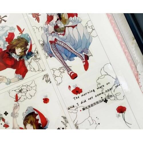 Lovely Girl in Red Dress Clear PET Tape for Card Makling Bullet Journal DIY Scrapbooking Label Sticker