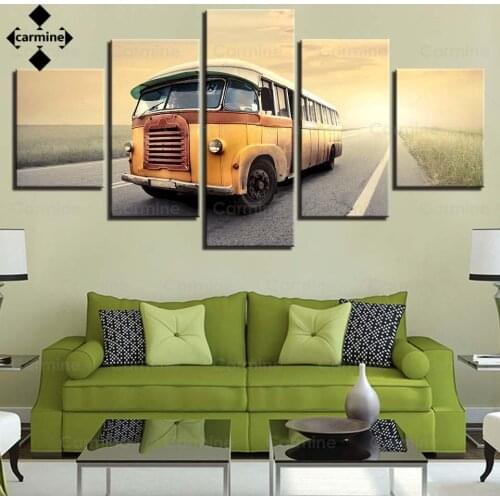 5 Pieces Sunset Landscape Wall Art Poster Modern Bus Canvas Print Paintings Modular Pictures for Home Interior Living Room Decor