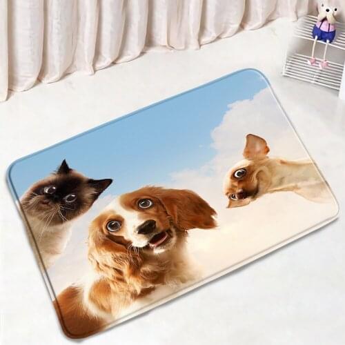 Non-Slip Bath Mat Cute Cat Dog Animals Pattern Flannel Absorb Water Carpet Living Room Kitchen Bedroon Doormat Bathroom Mats